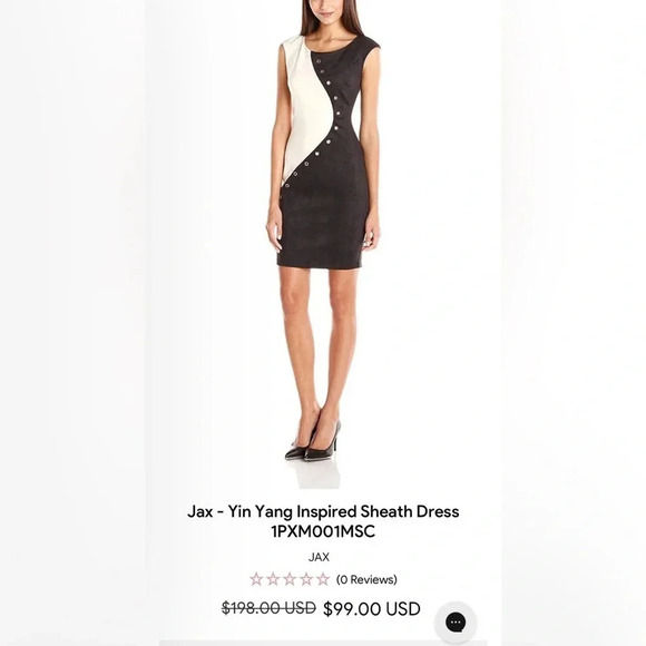 JAX Yin Yang Inspired Sheath Dress Grommet Accented Cap Sleeve Knee Length - Picture 7 of 7
